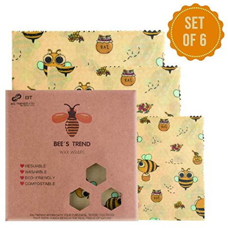 Bee's Trend - Juego de 6 envoltorios de cera de abeja